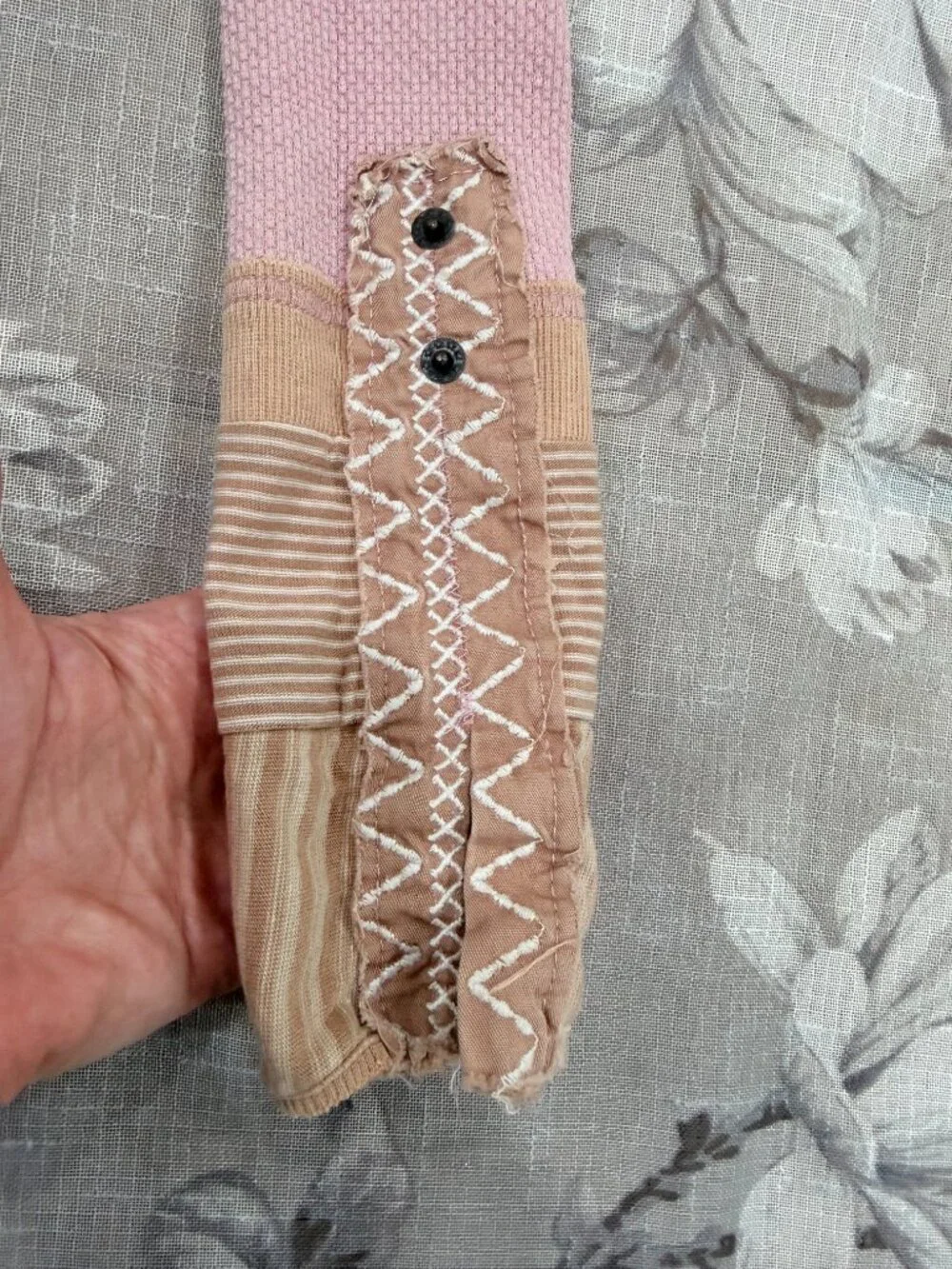 Free People We The Free Blush Pink Thermal Top Embroidered Mixed Media Cuffs XS